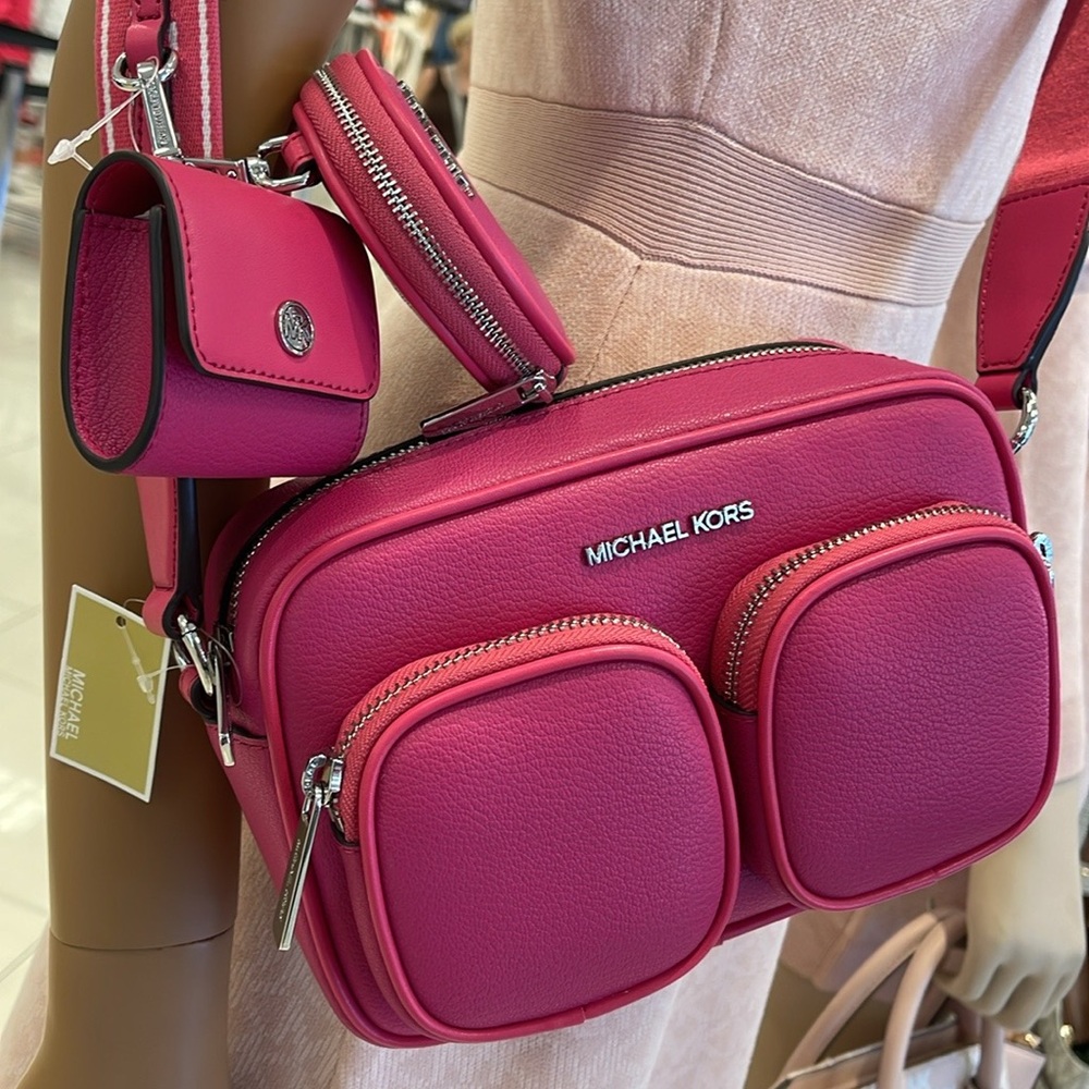 Michael Kors Jet Set Leather Medium Crossbody Bag with Case for Apple AirPods Pr - Picture 9 of 16